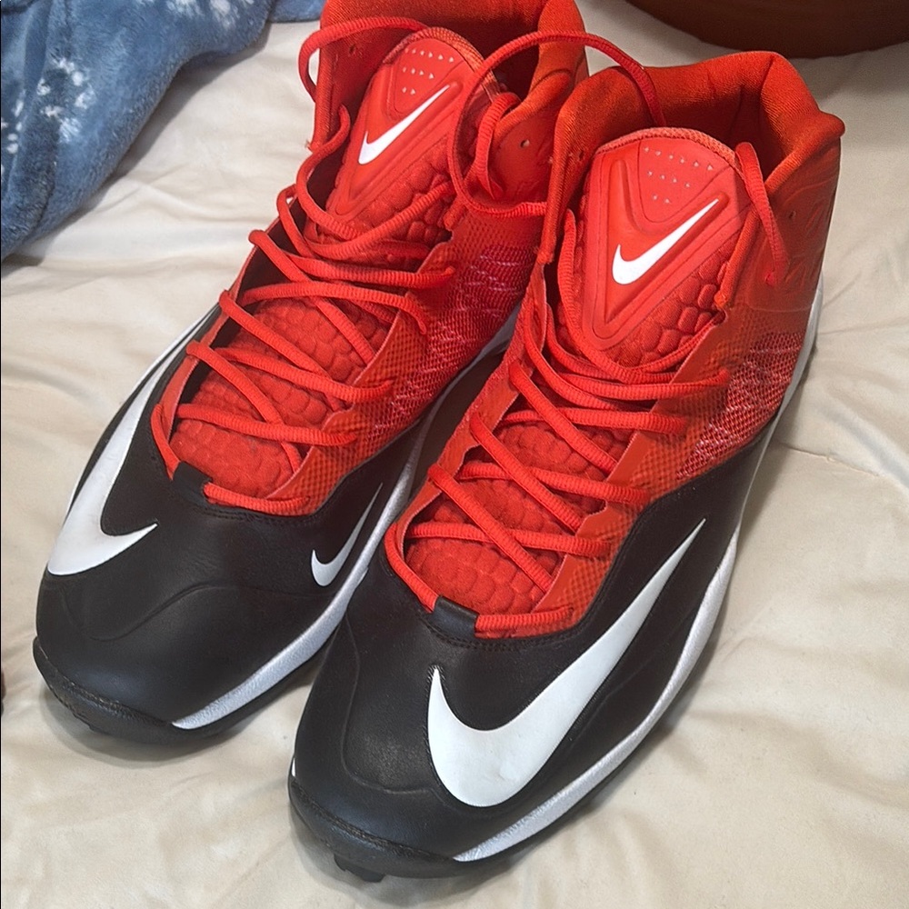 Nike Bold Orange and Black Cleats, Sz 18